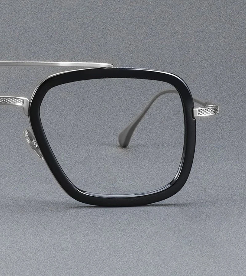 OKH Stark Iron Man Brillen mit quadratischem Rahmen, Vintage-Punk-Stil, übergroß, individuell anpassbar, Myopie, optische Brille, Rezept T45