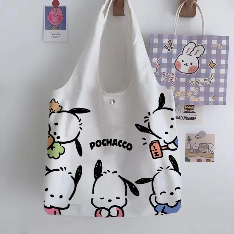 Kawaii Sanrio Shoulder Bag Pochacco Anime Cute Cartoon Shopping Student Book Storage Canvas Handbag Baby Toys For Girls Gifts