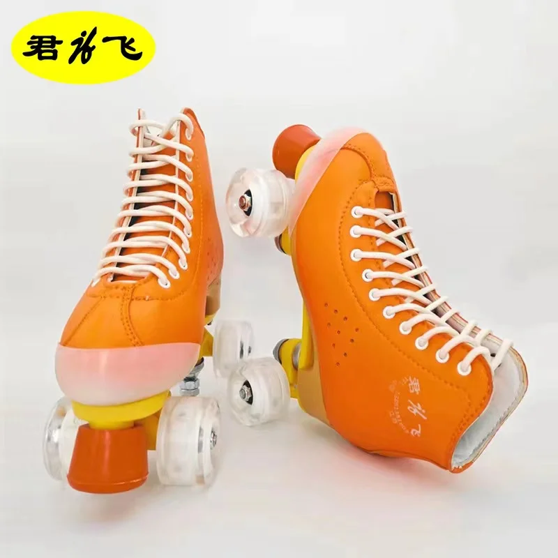 

Four Colors PU Leather Roller Skates Shoes Patines Double Row Sliding Inline Quad Sneakers Training 4 Wheels Kids Adult