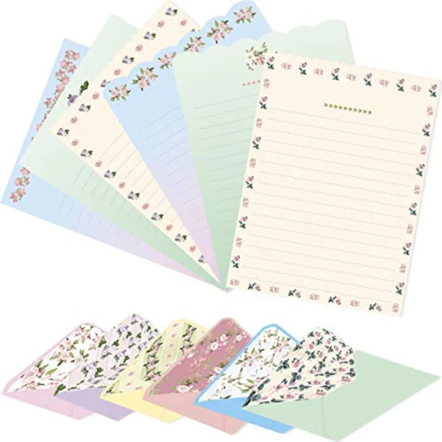 

Cute Floral Stationery Letter Paper 48 PCS 7.1 x 5.2 inch Lined Matching Envelopes (24 PCS) Double Sided for Invites
