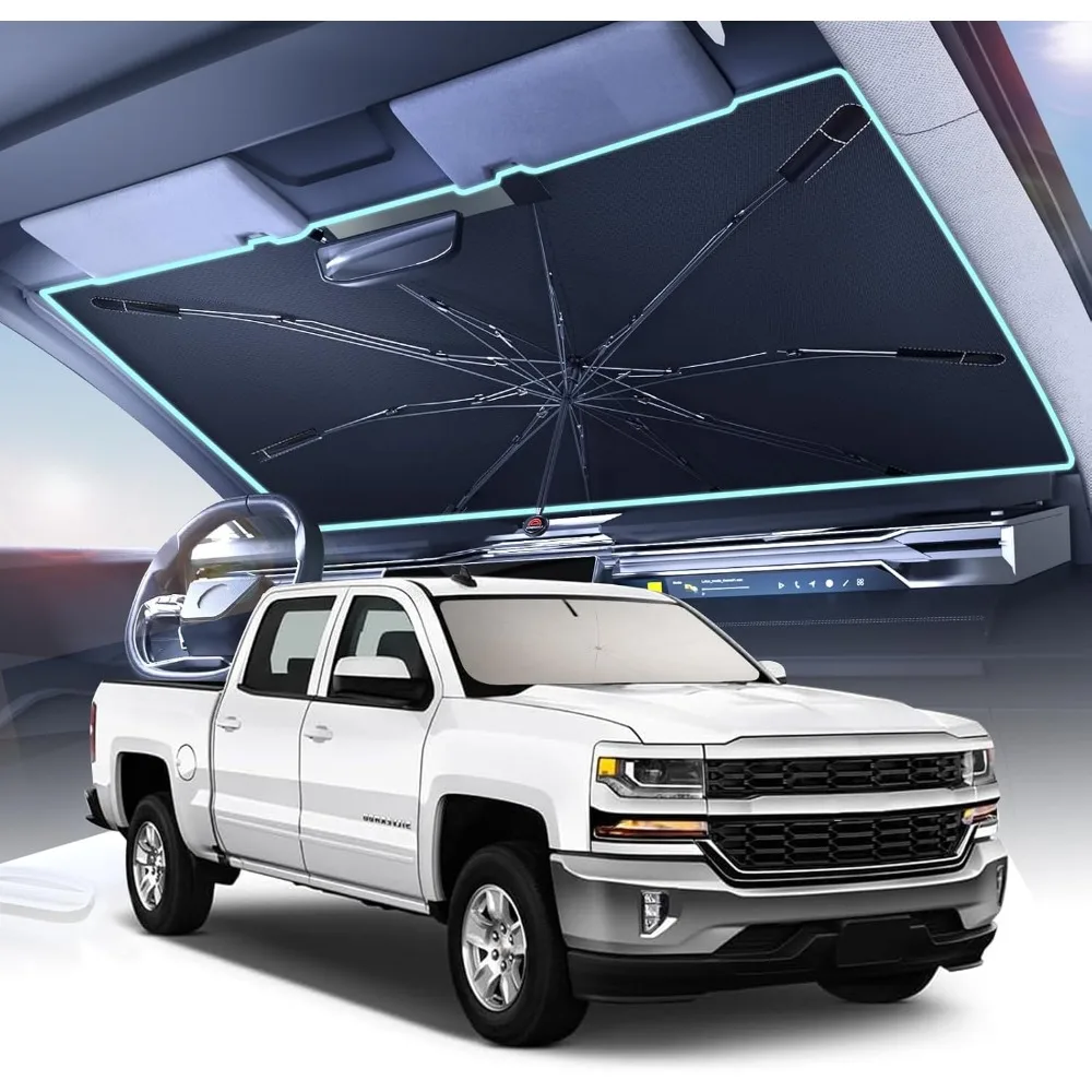 

[2025 Upgrade] Sunshade for Car Windshield, UPF80+ Full-size Trucks/SUVs Windshield Sun Shade Blocks Heat & UV Rays, Thickened V
