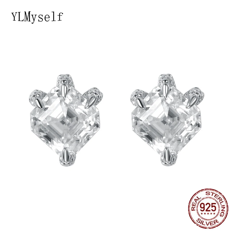 Solid 925 Silver Metal Fine Jewelry For Women/Men Real 4mm/5.5mm/6mm Square Moissanite Diamond Earrings Star Stud