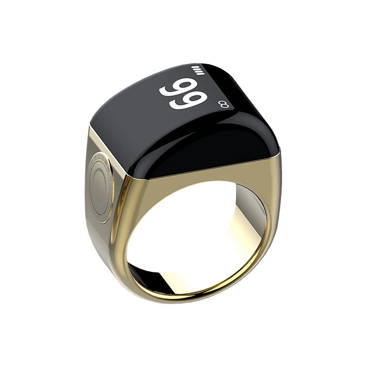 Zinc Alloy Smart Ring+Charging Box Waterproof Digital Counter APP Controlled Display 5 Prayer Time Reminders Gold,22mm