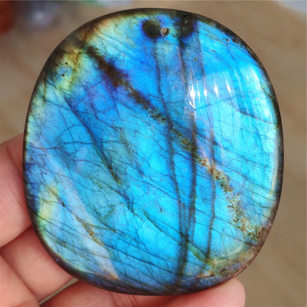 Natural Blue Labradorite Pendant Jewelry Oval Big Size 69x61x10mm Blue Light Flash Labradorite Necklace Women Men AAAAAA