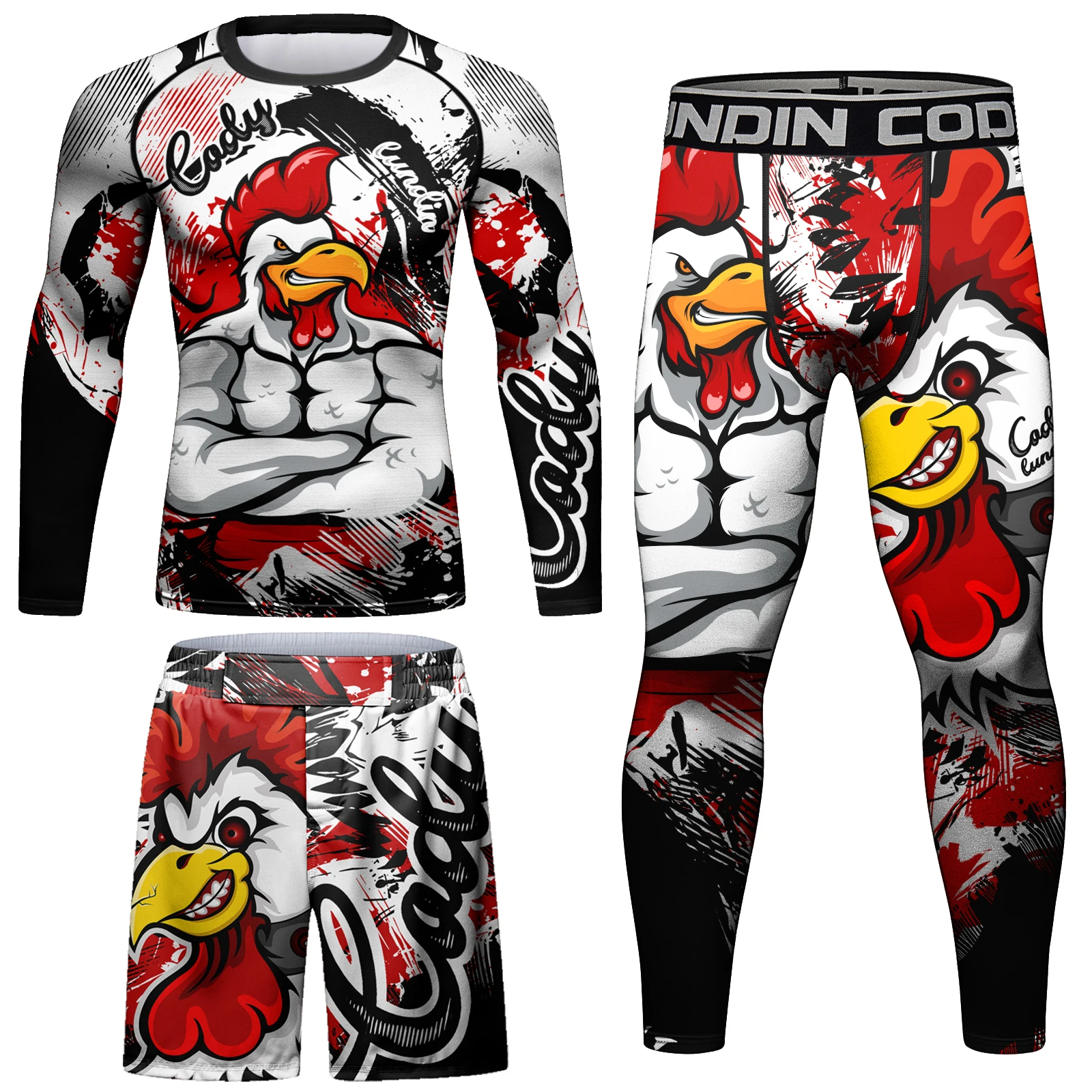 

Polyester Stretchy MMA Rash Guard Sportswear For Men's Mixed Martial Arts T-Shirt+Pant 4Pcs/Sets With Personalized Pattern Print