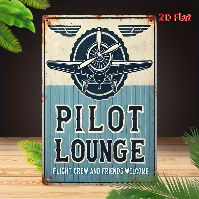 1pc Vintage Pilot Lounge Metal Iron Sign , Rustic Aviation Theme Wall Decor, Durable Iron Color, 