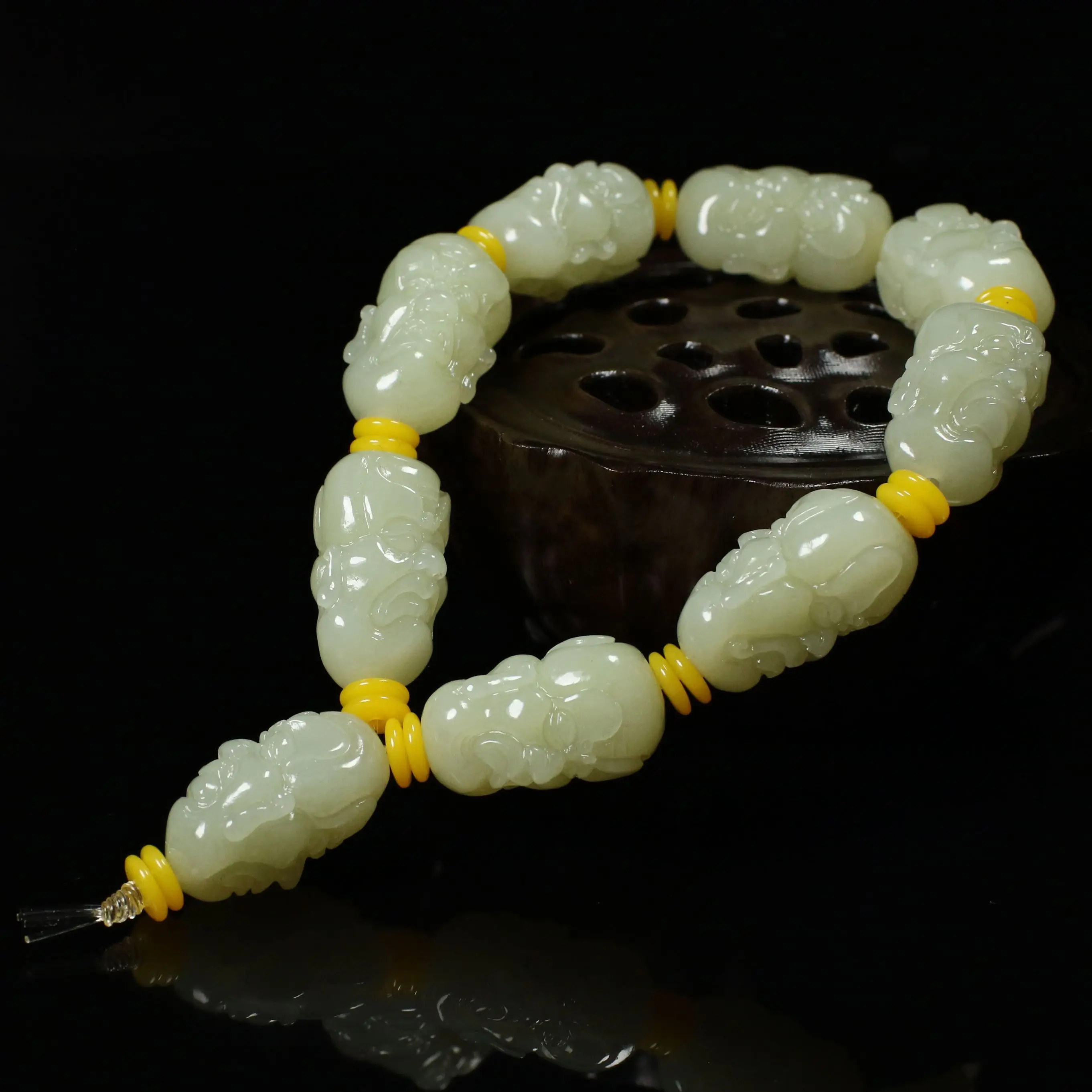 

Hetian Jade Eighteen Arhat Браслет из натурального синего и белого нефрита с двусторонней гравировкой Arhat Ручной мужской и женский браслет