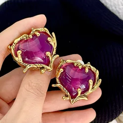 European and American vintage retro purple heart gold plated antique ear clip earrings for women