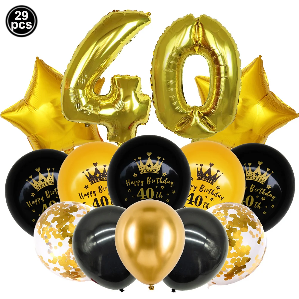 40. Geburtstag Partyzubehör für Männer Frauen Schwarz-Gold 40 Jahre Party Tischgeschirr Teller Servietten Becher Banner Tischdecke Dekorationen – Detail 4