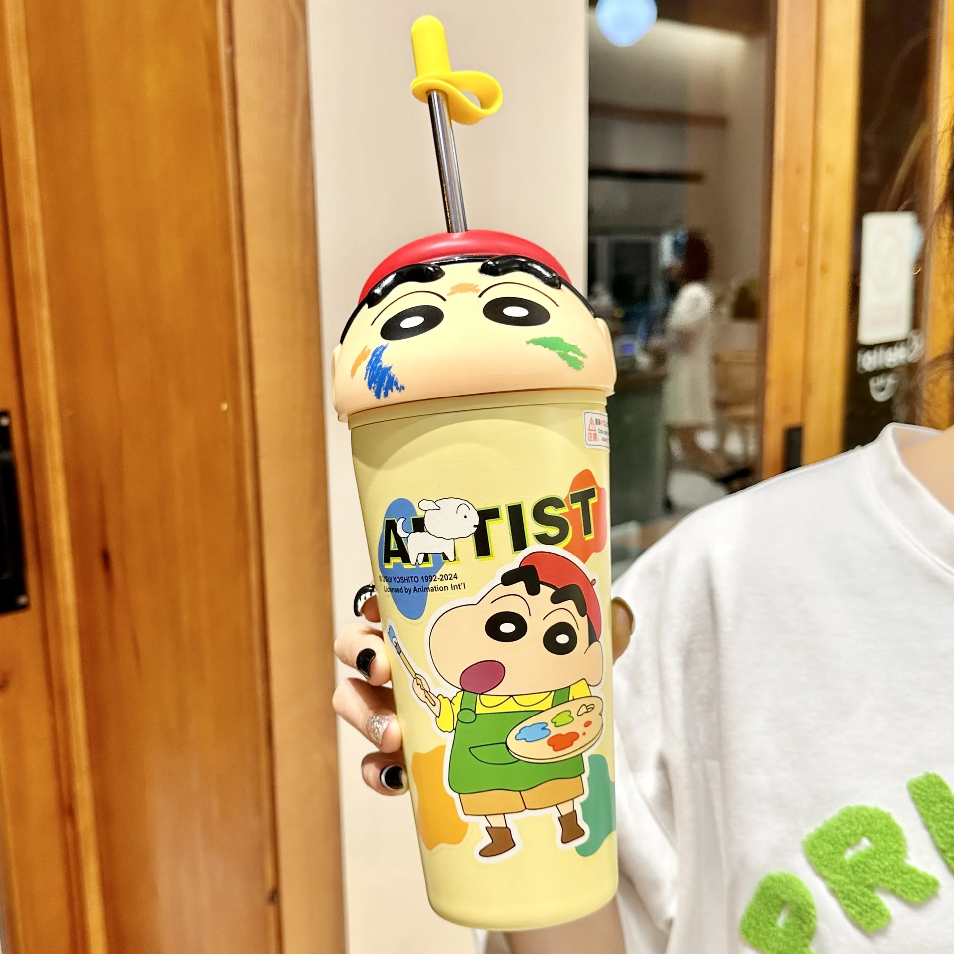 Cute Crayon Shinchan Thermos Cup Bottle Food Grade Stainless Steel Straw Large Capacity Portable Travel Drink Cup Birthday Gift