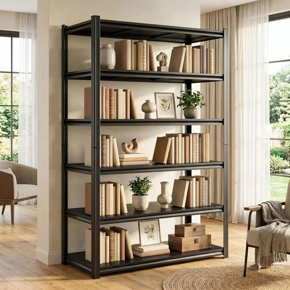 

6-Tier Heavy-Duty Metal Bookshelf, 3600 lbs Capacity, 39.4W x 17.7D x 81.9H, Adjustable Tall Shelving for Home or Office