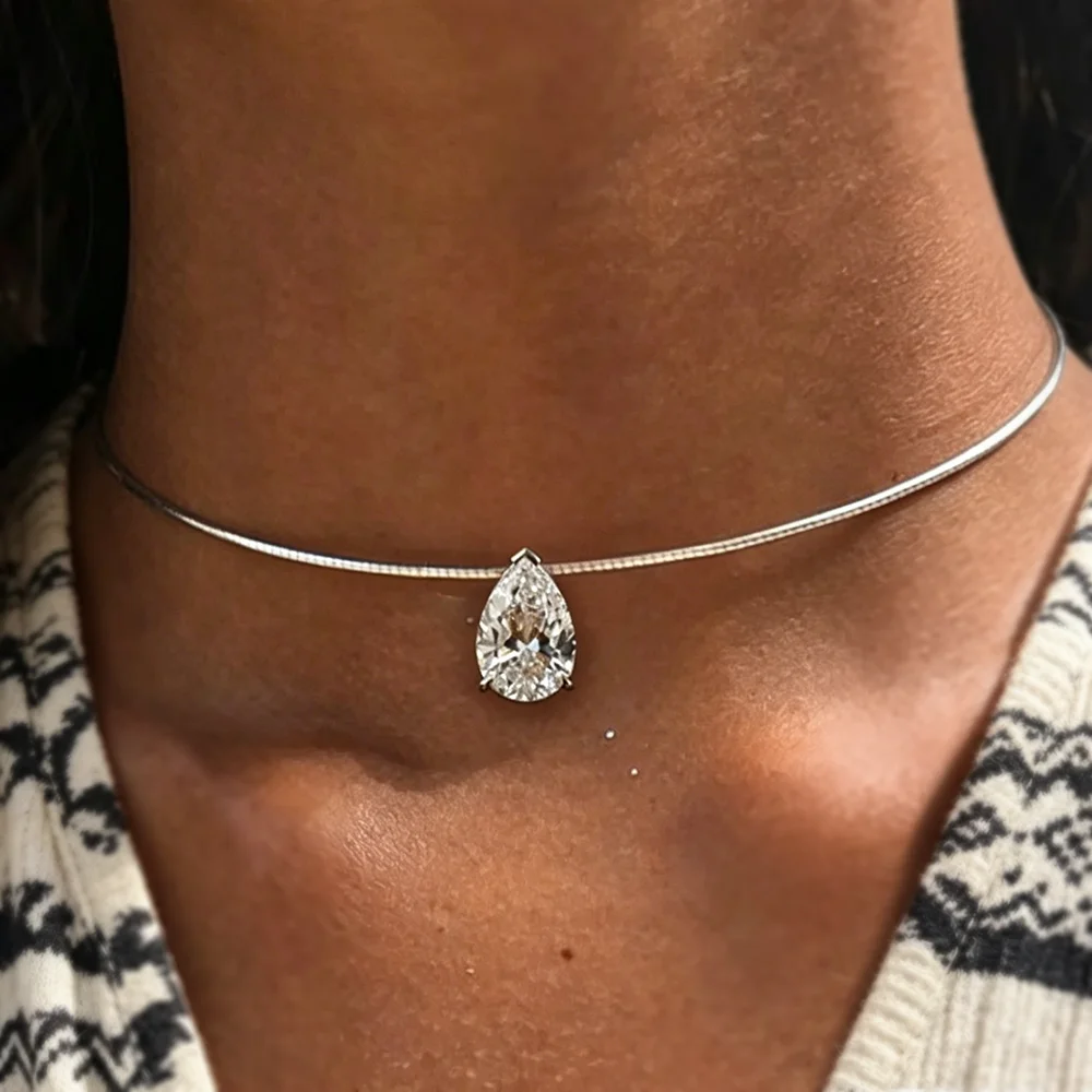 3/4/5 Karat Birnenförmiger Moissanit-Anhänger Halskette für Damen S925 Silber Wassertropfen Solitär-Diamant-Halskette mit GRA-Zertifikat