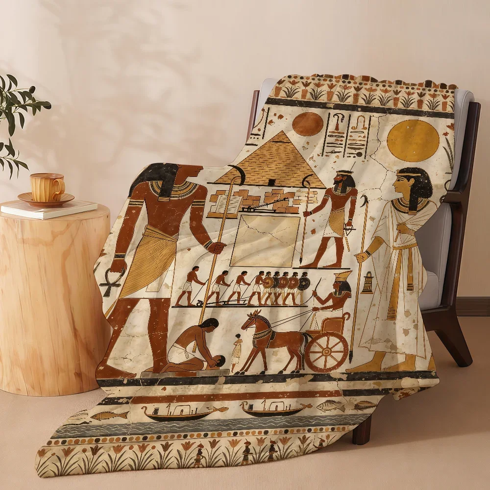 Traditional Ancient Egyptian Patterns Blanket Soft Warm And Thick Perfect For Bedroom Living Room Bed Sofa Camping Picnic Office
