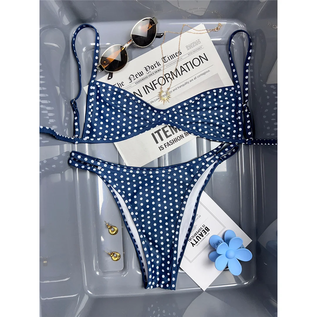 XS - L 2026 Bedruckter Bikini mit Polka Dots, Damen-Badeanzug, zweiteiliger Bikini-Set, kariertes Badeoutfit, Badeanzug, Schwimmanzug V8039 – Detail 16