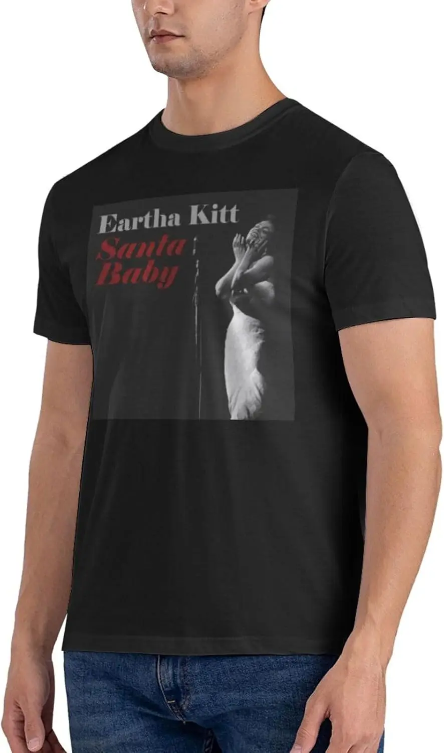 تي شيرت Eartha Music Kitt للرجال قابل للتنفس بياقة دائرية وأكمام قصيرة من القطن بنمط شخصي مخصص تي شيرت أسود