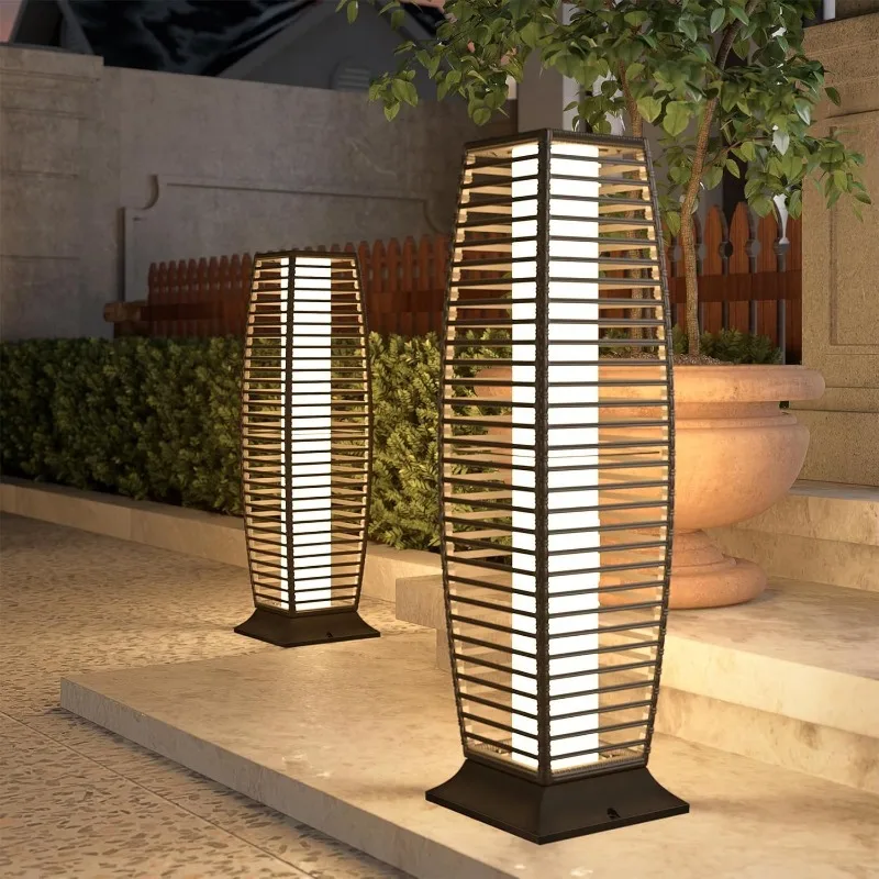جراند فناء 2 قطعة مصباح أرضي خارجي يعمل بالطاقة الشمسية فانوس مقاوم للماء الخوص بوهو مصابيح للأرضيات لديكور شرفة الحديقة ، #2