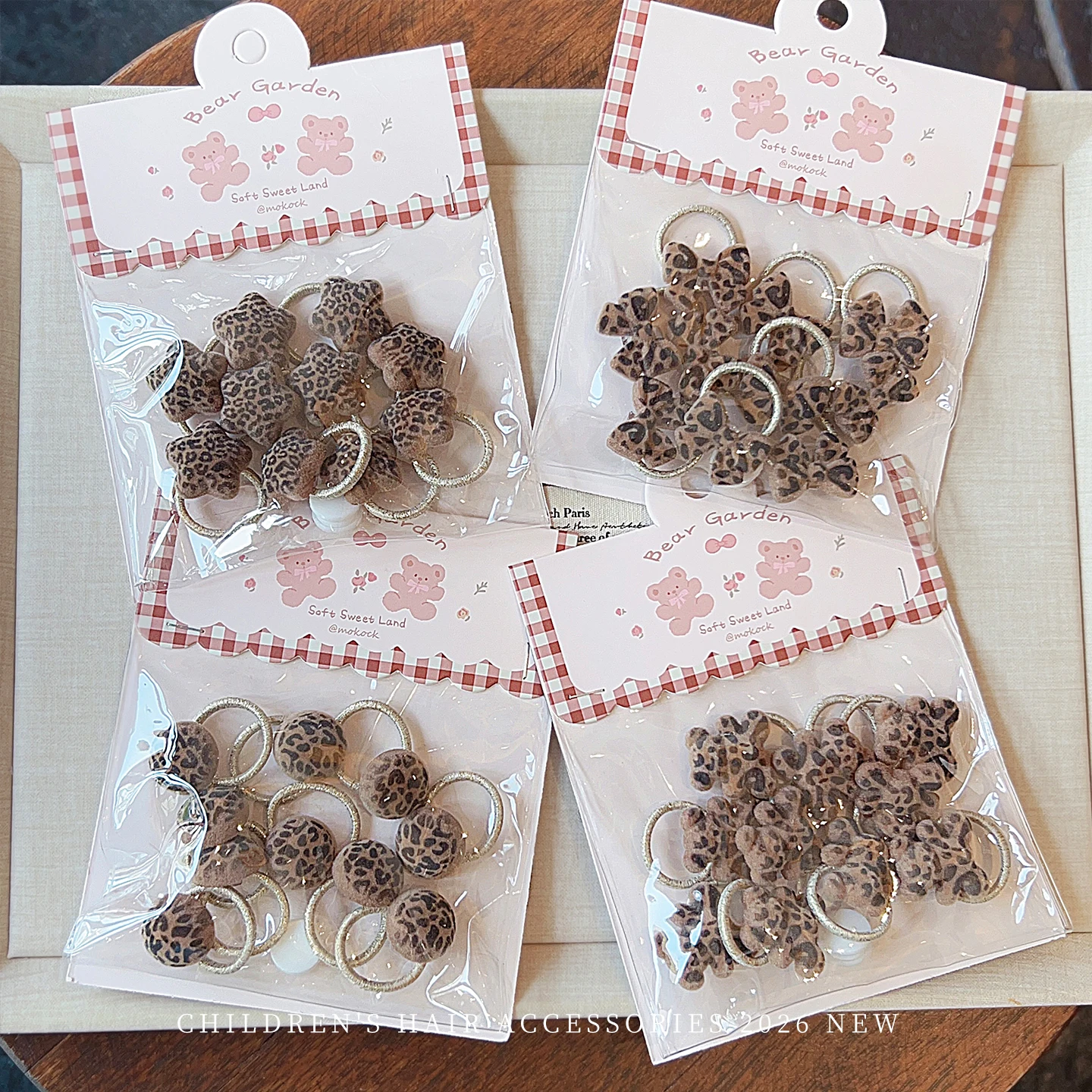 Haargummis mit Leopardenmuster für Kinder, mit Bären-, Stern- und Schleifenmotiven, elastische Haarbänder, Mädchen-Pferdeschwanz-Halter, niedliche Kinder-Haaraccessoires. – Detail 5
