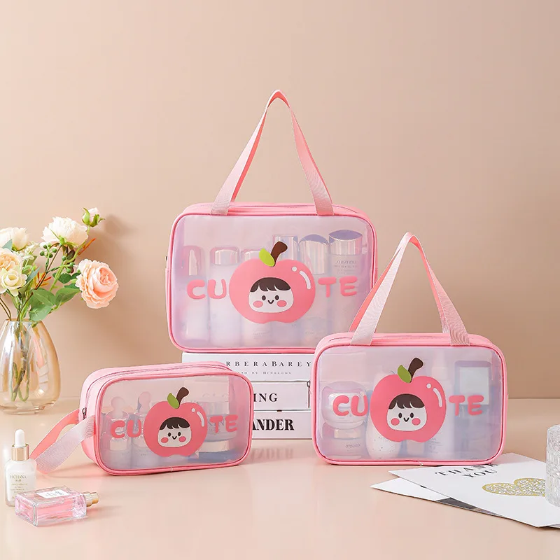 

Портативная прозрачная водонепроницаемая косметичка с ручкой из мультфильма — косметичка из ПВХ большой емкости для девочек, женщин и ежедневного использования