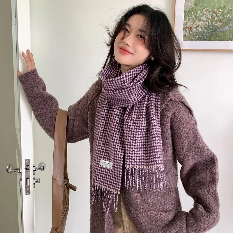 Fashion Vintage Birds Plaids 100% Sheep Wool Scarf Unisex Winter Quality Deluxe Neckerchief Women Light Warm Classic Scarves