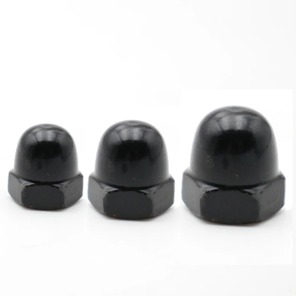 5-20pcs M3 M4 M5 M6 M8 M10 M12 Black Carbon Steel Metric Acorn Nuts Crown Hex Nuts Domed Cap Nuts