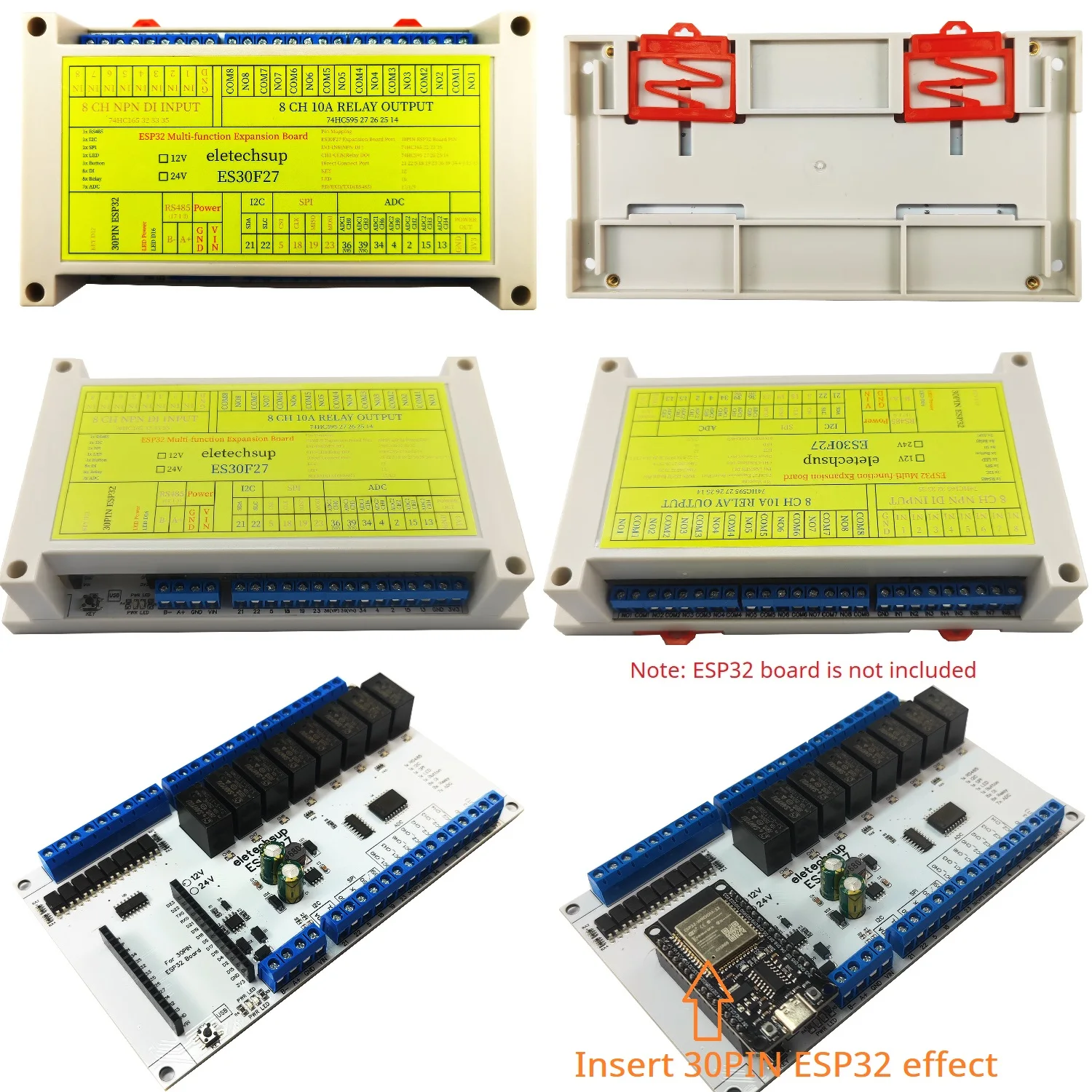 DC 12V 24V Wifi Relé 30Pin ESP32 Placa de Expansão Programável Modbus Rtu RS485 Módulo Analógico Digital IO para Arduino PLC