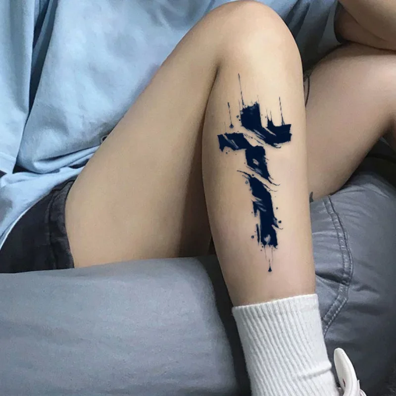 Tatuagem adesiva de cruz de ervas, tatuagens falsas para mulheres, homens, arte de braço, tatuagem semipermanente duradoura, tatuagem temporária punk à prova d'água