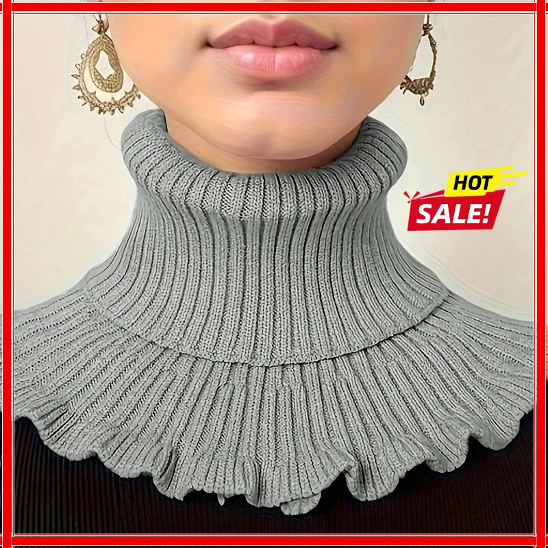 

New Fashion Warm Knitted Fake Collar Windproof With Solid Color Ruffle Scarf Warmer Winter Detachable Turtleneck Men Women