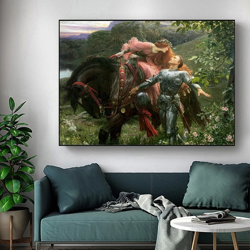 Medieval Gothic Wall Art Canvas Print Vintage Knight Chivalry Dark Lady Godiva Death Devil Artwork Canvas for Living Room Decor