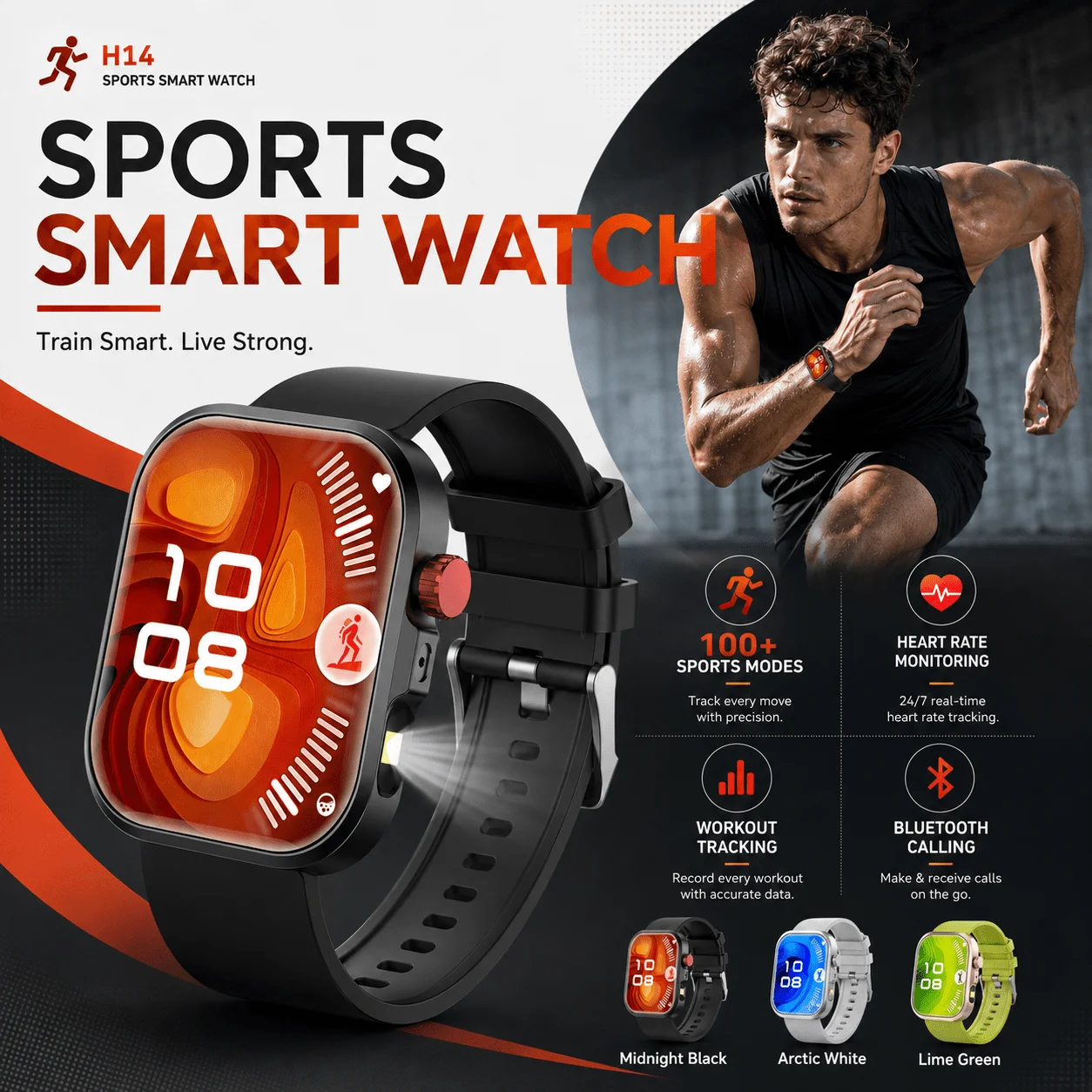 LAXASFIT New Smart Watch Color Changing Button Rotary Encoder Flashlight Bluetooth Call Heart Rate Monitor Magnetic Charging