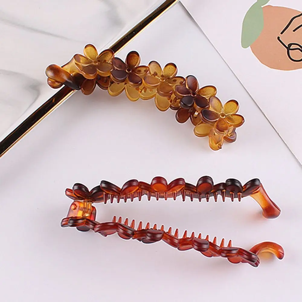 Korean Ponytail Holder Shower Fashion Accessories Hair Claw Acrylic Flower Banana Clips Vintage Hair Clips image 4