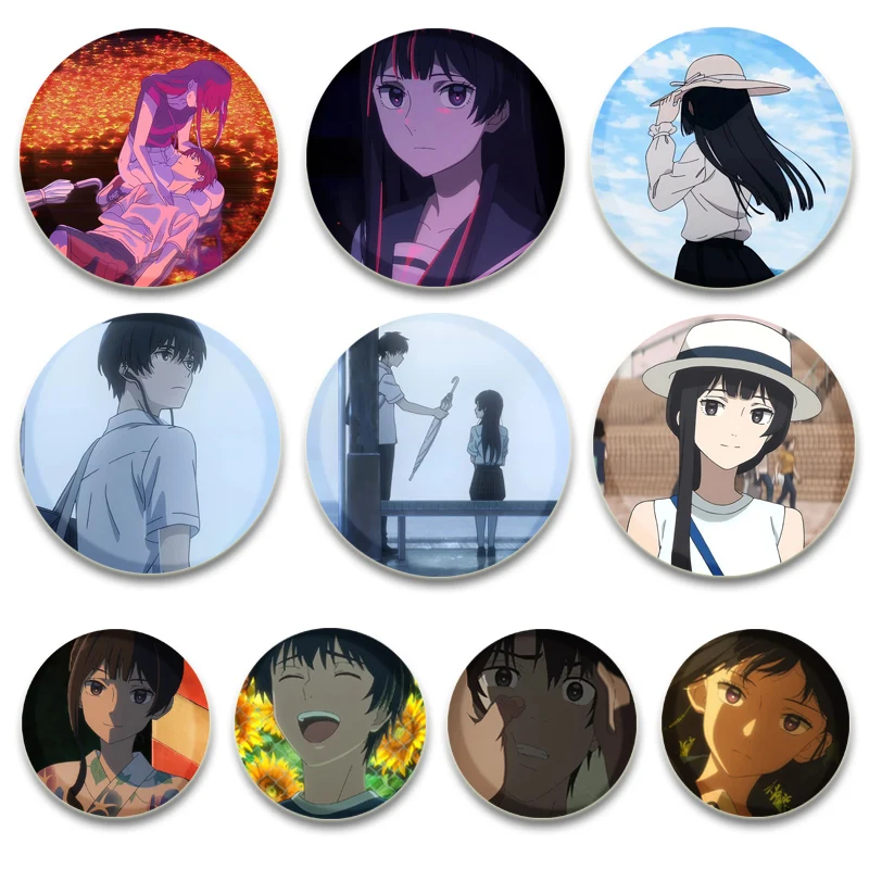 

The Tunnel To Summer,The Exit of Goodbyes Pins Round Cartoon Brooches for Backpack Cothes Accessories Anime Collection Badge