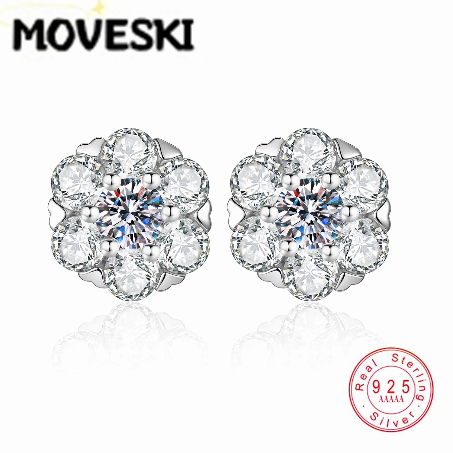 

Real S925 Sterling Silver Flower Halo Stud Earrings 0.3CT Round Moissanite D Color Cluster Floral Fine Jewelry For Women