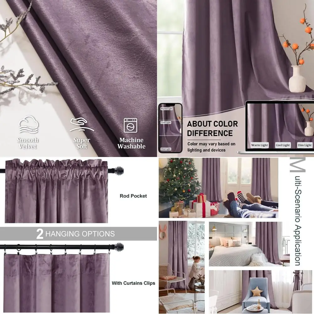 

Бархатные шторы с термоизоляцией, 84, 52 Вт x 84 л, 2 панели, затемнение в помещении, лаванда для гостиных