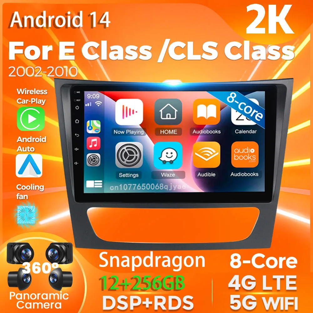 

Автомагнитола Carplay, Android 14, для класса E, для CLS Class 2002-2010, Автомобильная Мультимедийная стереосистема с DVD-плеером, видеоплеером и камерой 360