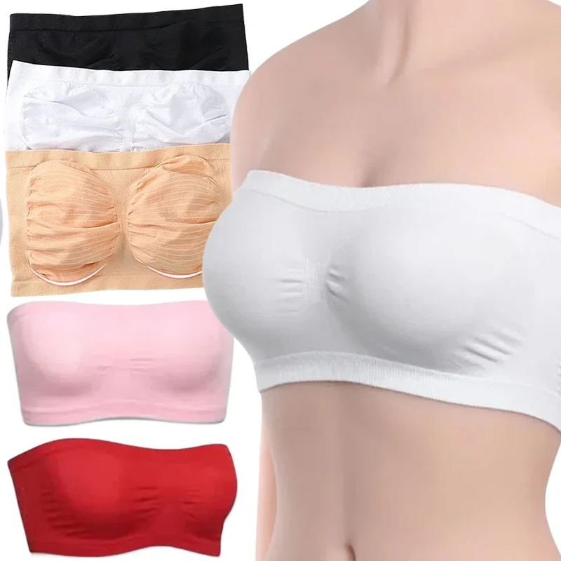 Summer Breathable Mesh Tube Bra Invisible Strapless Crop Tops for Women Ladies Sexy Bralette Bra Dress Shouderless Crop Tops