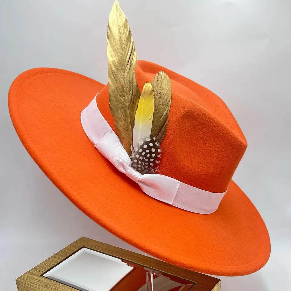 Bright Orange Fedora Brim - Super cute ? Unisex Expressive Fedora Hat for women-Gloria-Orange felt – Bronteshop main image 4