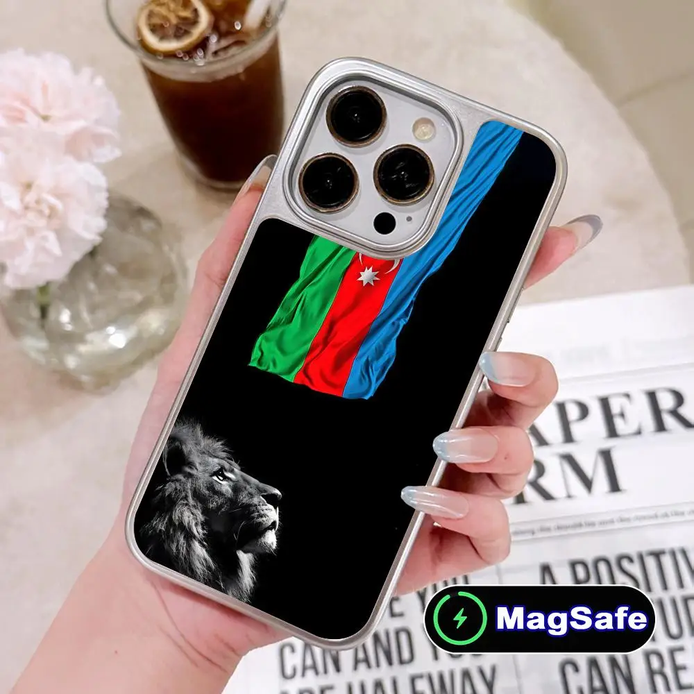 

Azerbaijan Flag Mobile Phone Case for iPhone 17 16 15 14 13 12 11 Air Pro Max Plus Magsafe Silver Plating Colorful Cover Pretty