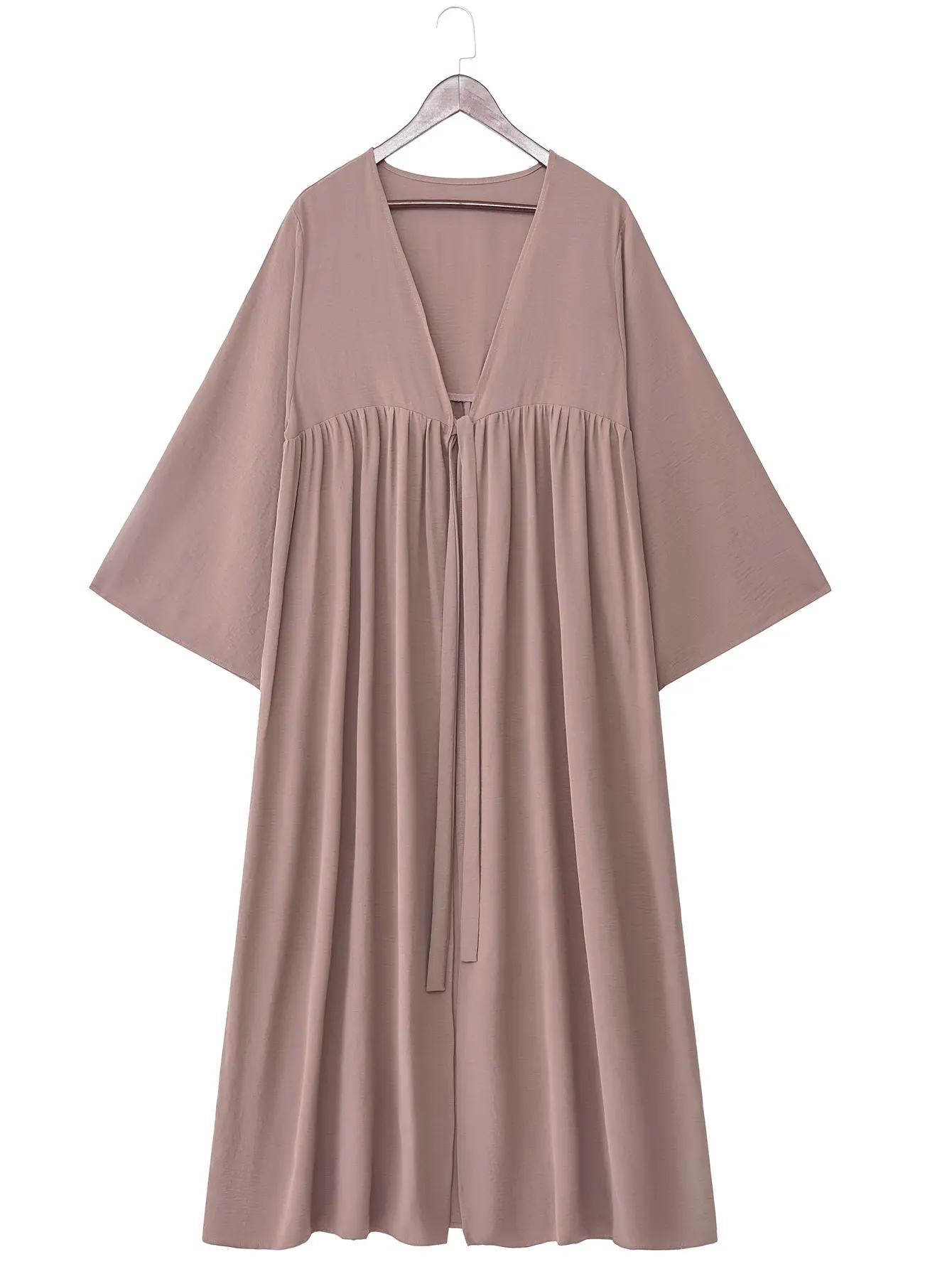 Classico Abaya musulmano con scollo a V raccolto in vita Design rilassato Silhouette lunga per una comoda medicazione modesta in vari scenari