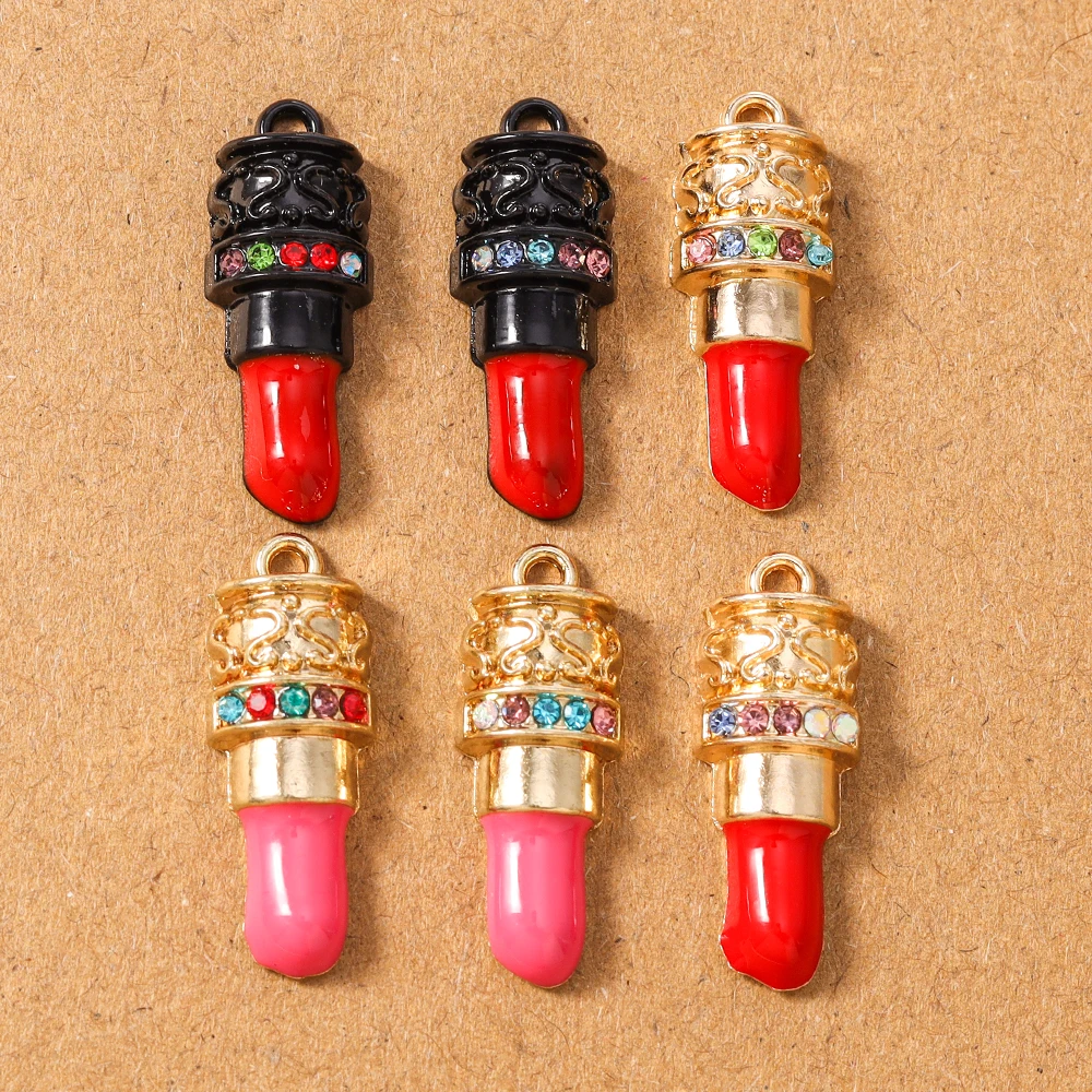 

10pcs Crystal Simulation Lipstick Charms Pendants for Necklace Earrings DIY Girl's Jewelry Accessories Supplies