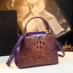 Crocodile Pattern Women Handbags 2023 New Luxury Fashion Brand Genuine Leather Shoulder Messenger Bags Lady Portable Shell Bags