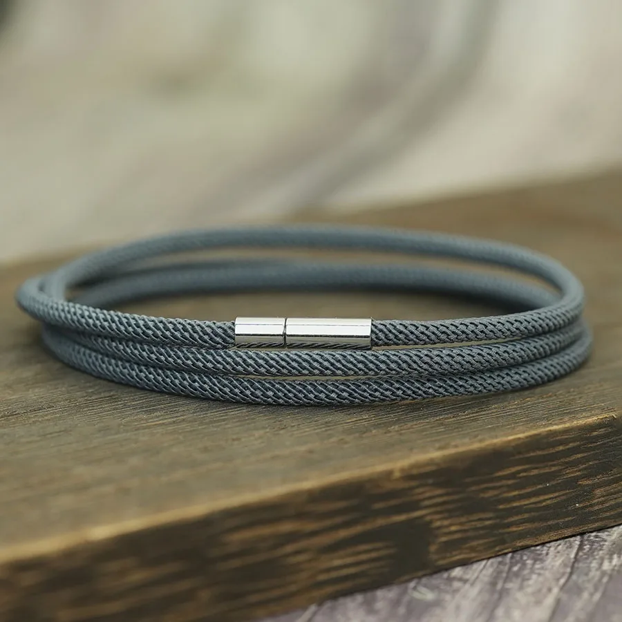 Multi-Strand Rope Bracelet for Men Stylish Wrap Sports Braclet Silver Color Metal Clasp Minimalist Jewelry Gift for Him