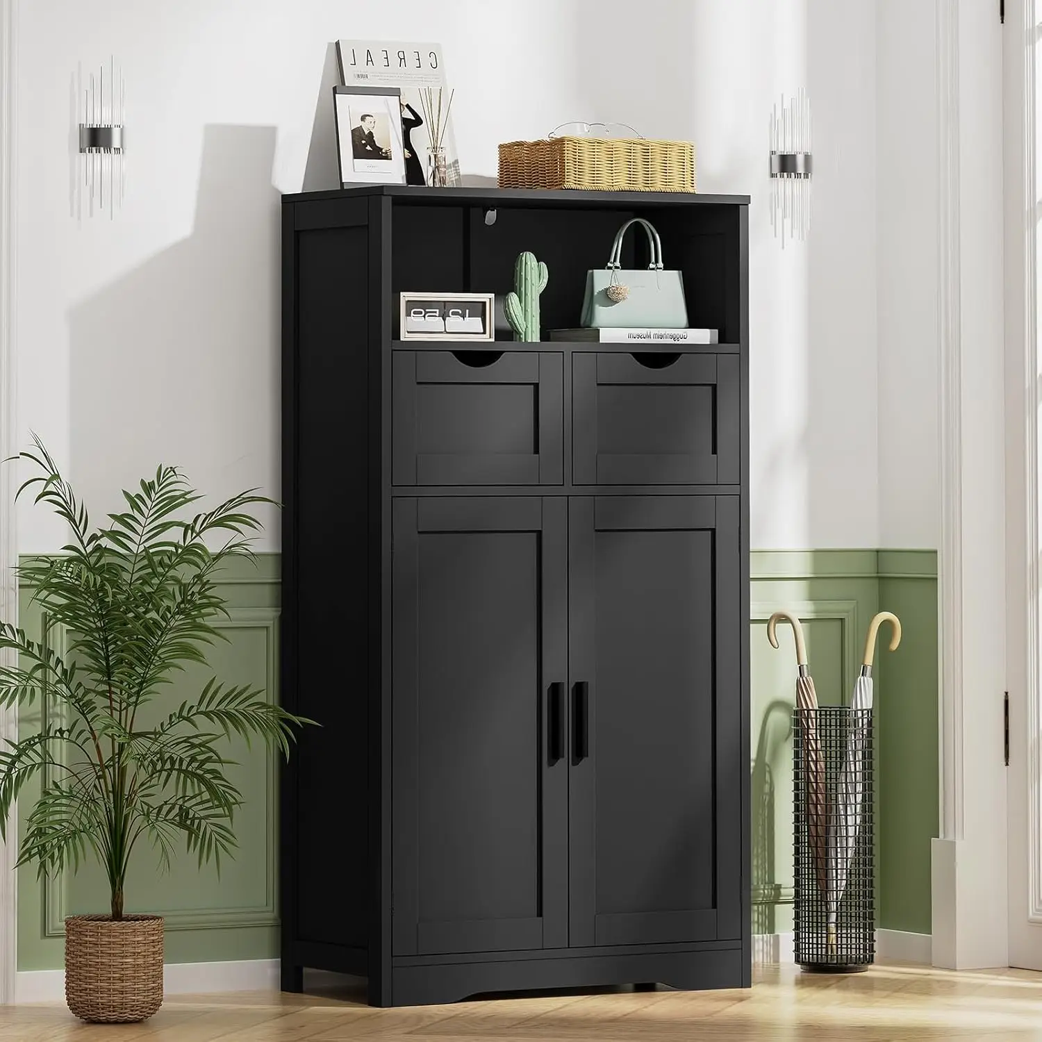 HOFloor-Armoire d'appoint autoportante avec 2 étagères, armoire de proximité pour salon, chambre à coucher, bureau