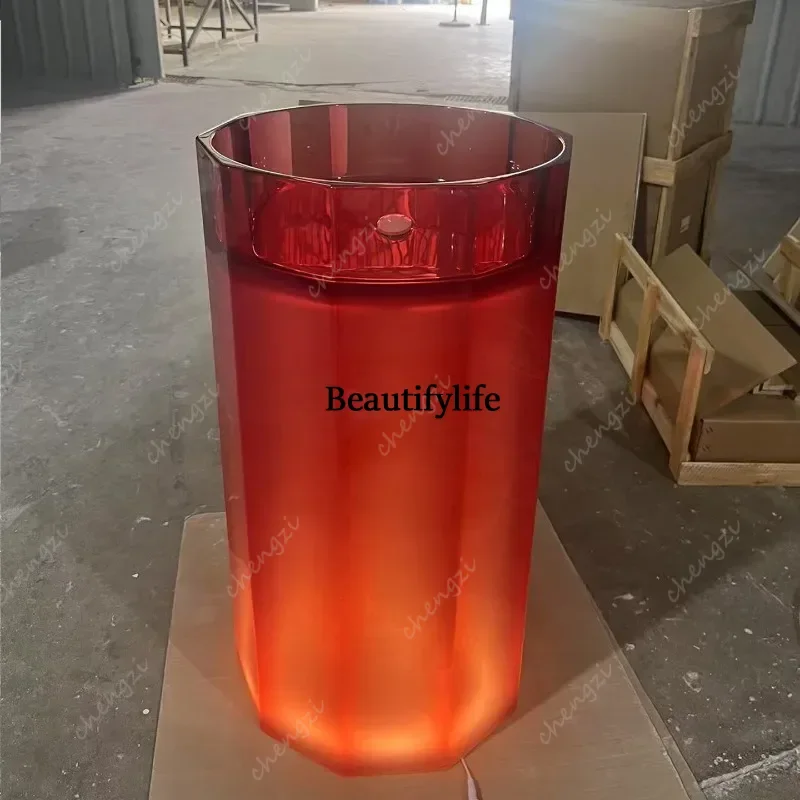 J132 Transparent resin column basin Color luminous rhombus crystal basin Floor-to-ceiling washbasin