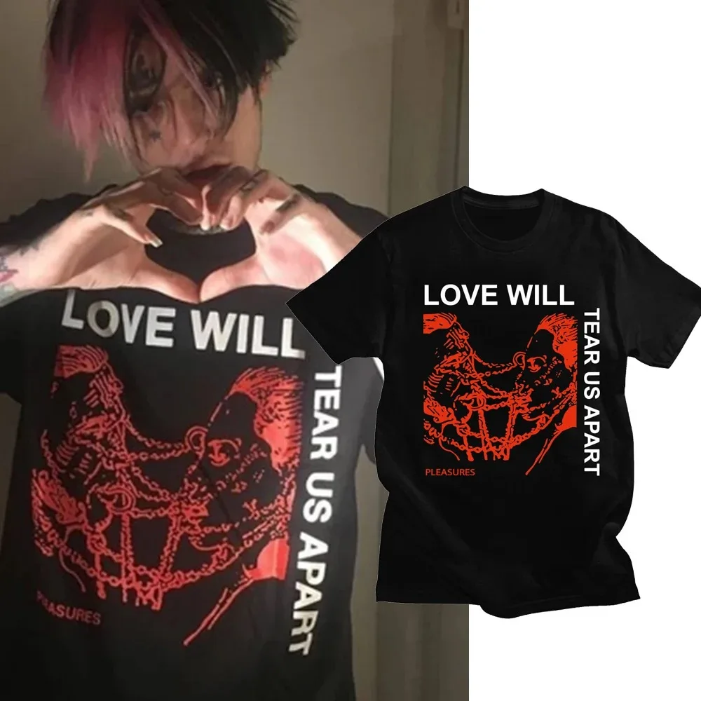 Men's T Shirt Lil Peep Peep Love Will Tear Us Apart Print Oversized T Shirt Hip Hop T-Shirts Streetwear Casual Tops Unisex