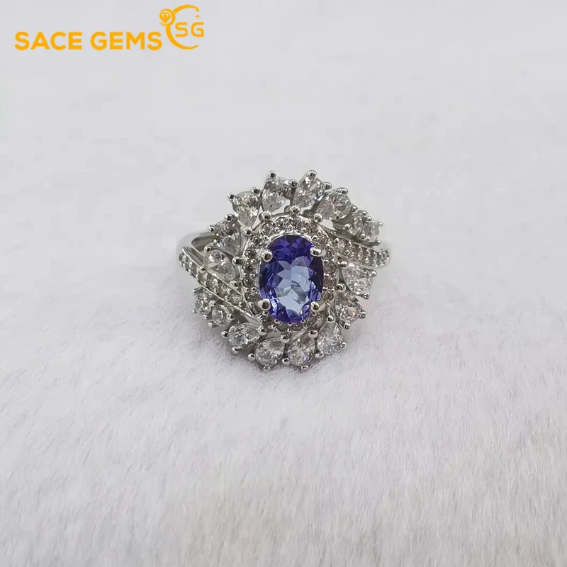 

SACE GEMS Resizable 925 Sterling Silver 5*7mm Tanzanite Luxury Rings for Women Created Wedding Engagement Band Fine Jewelry