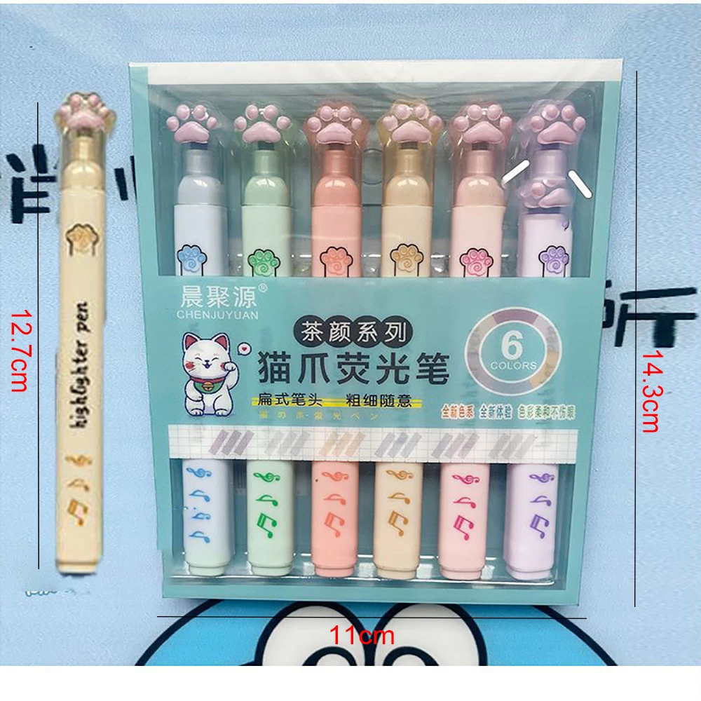 6 шт./набор, флуоресцентные маркеры в виде кошачьей лапы