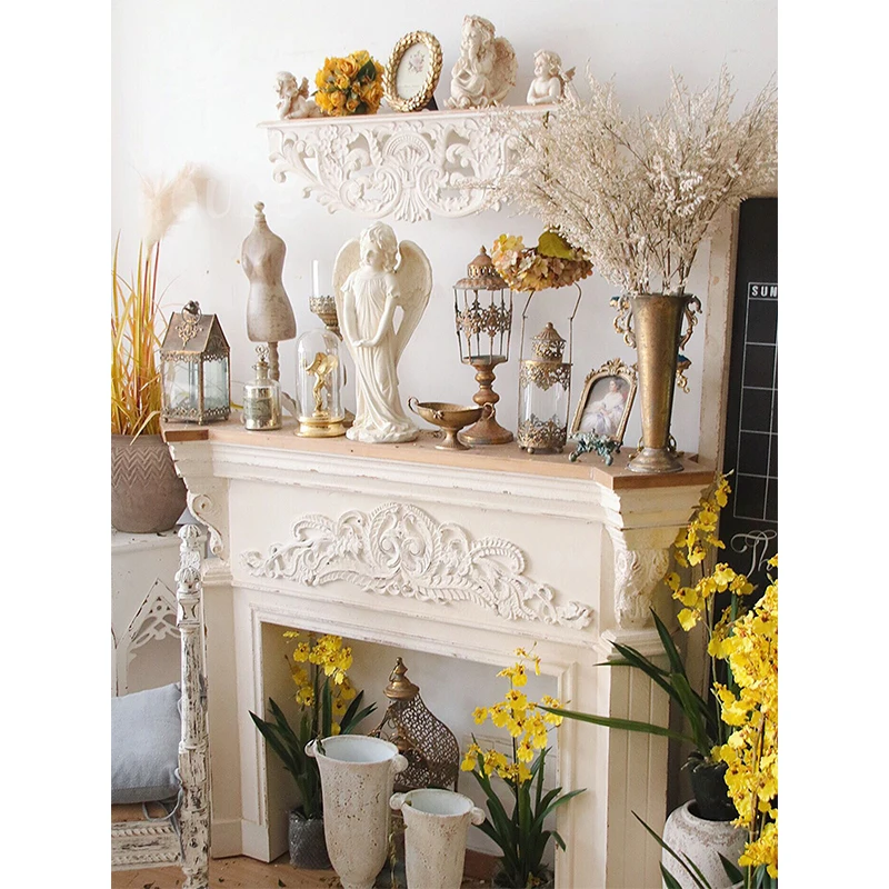 White Distressed Corbel Mantel Shelf, French Country, Living Room Decoration, 31 Inch