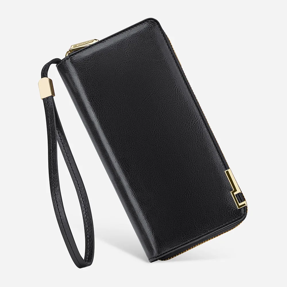 

VANNANBA Long Wallet for Women Genuine Leather Luxury Large Capacity Clutch Wallet Zipper accordion slot Style Black Blue Red
