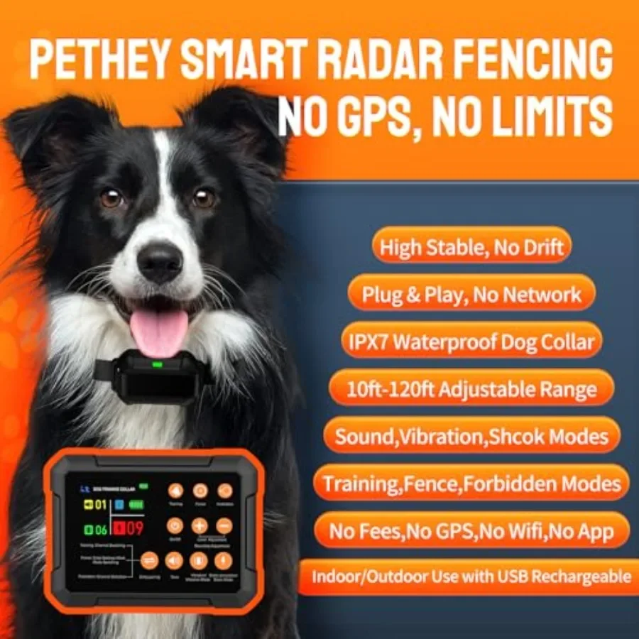 FurStarElectric Fence For 3 S. Radar Wireless Fence System 0300 Ft Range IPX7 Waterproof Dog Training Collar Sound Vibration Sta