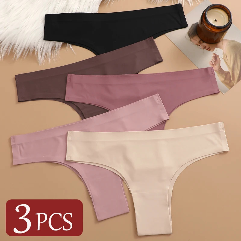 3PCS frauen Spurlose Höschen Sexy Brasilianische Weibliche Niedrige Taille Einfarbig Bikini Hosen Komfortable Unsichtbare Dessous Dessous